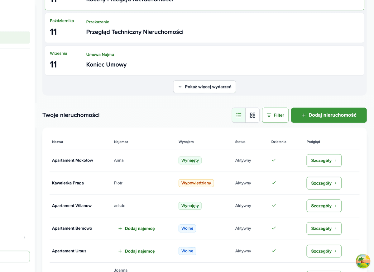 Brokik dashboard with the property list