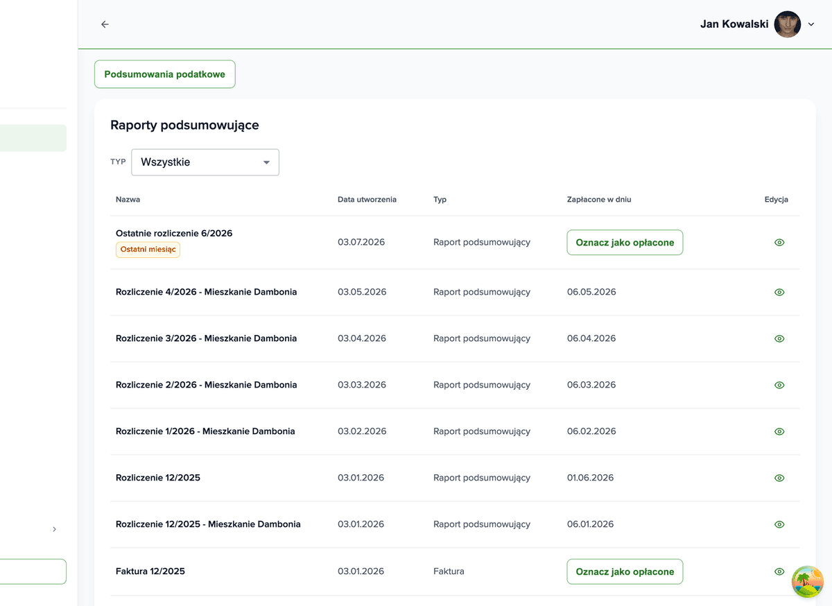 Summary reports dashboard in the Brokik app