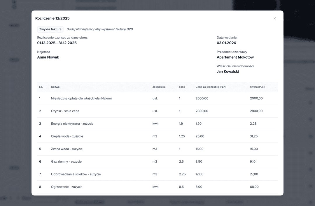Brokik settlement with an itemized breakdown of charges