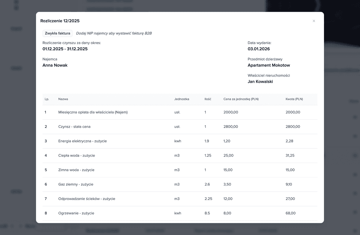 Brokik settlement with an itemized breakdown of charges