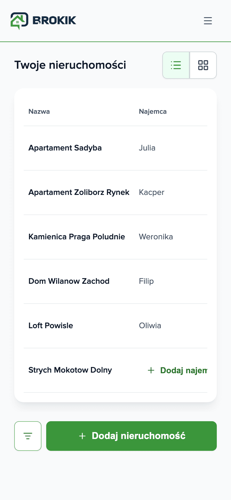 Brokik app — landlord dashboard
